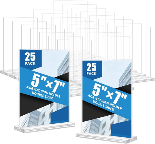 Acrylic Sign Holder 5x7 - 25 Pack Clear Double Sided Display
