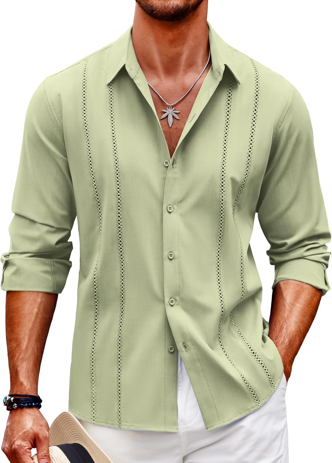 Stylish COOFANDY Mens Cuban Guayabera Shirt for Summer Wear