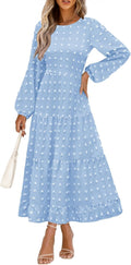 Swiss Dot A Line Maxi Dress - Flowy Long Sleeve Dress