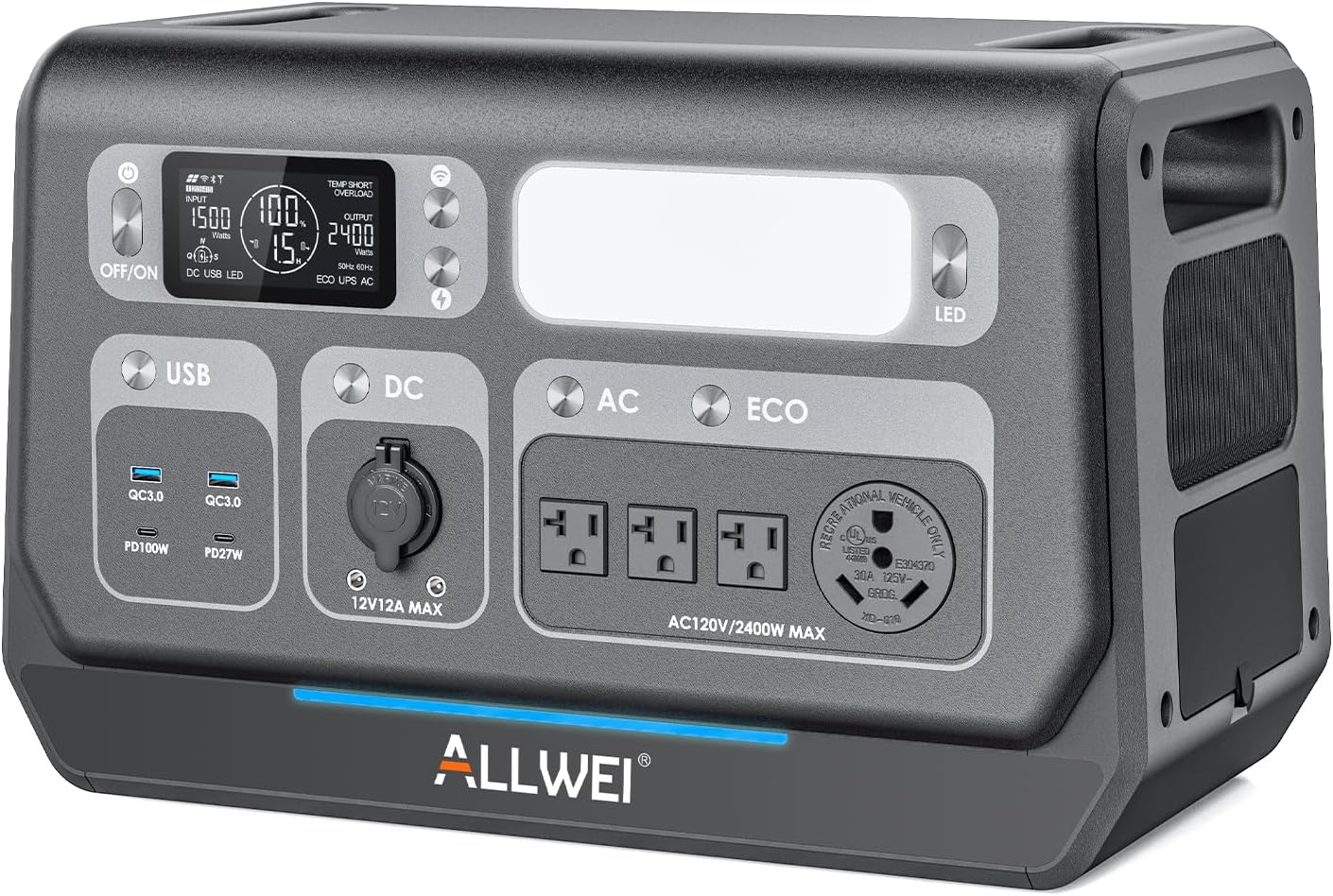 ALLWEI 2400W Portable Power Station for Home Backup & RVs