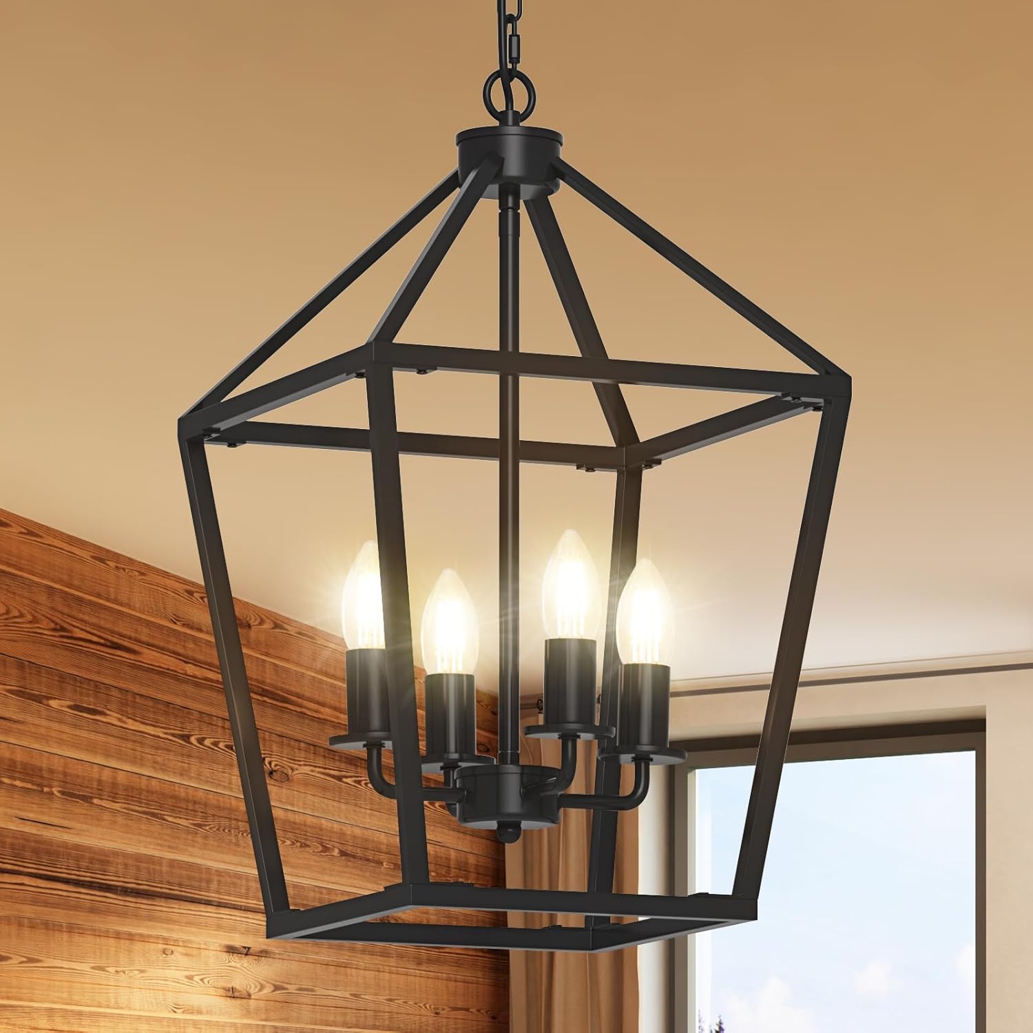 Farmhouse Chandelier 4-Light Black Industrial Lantern Ceiling Light