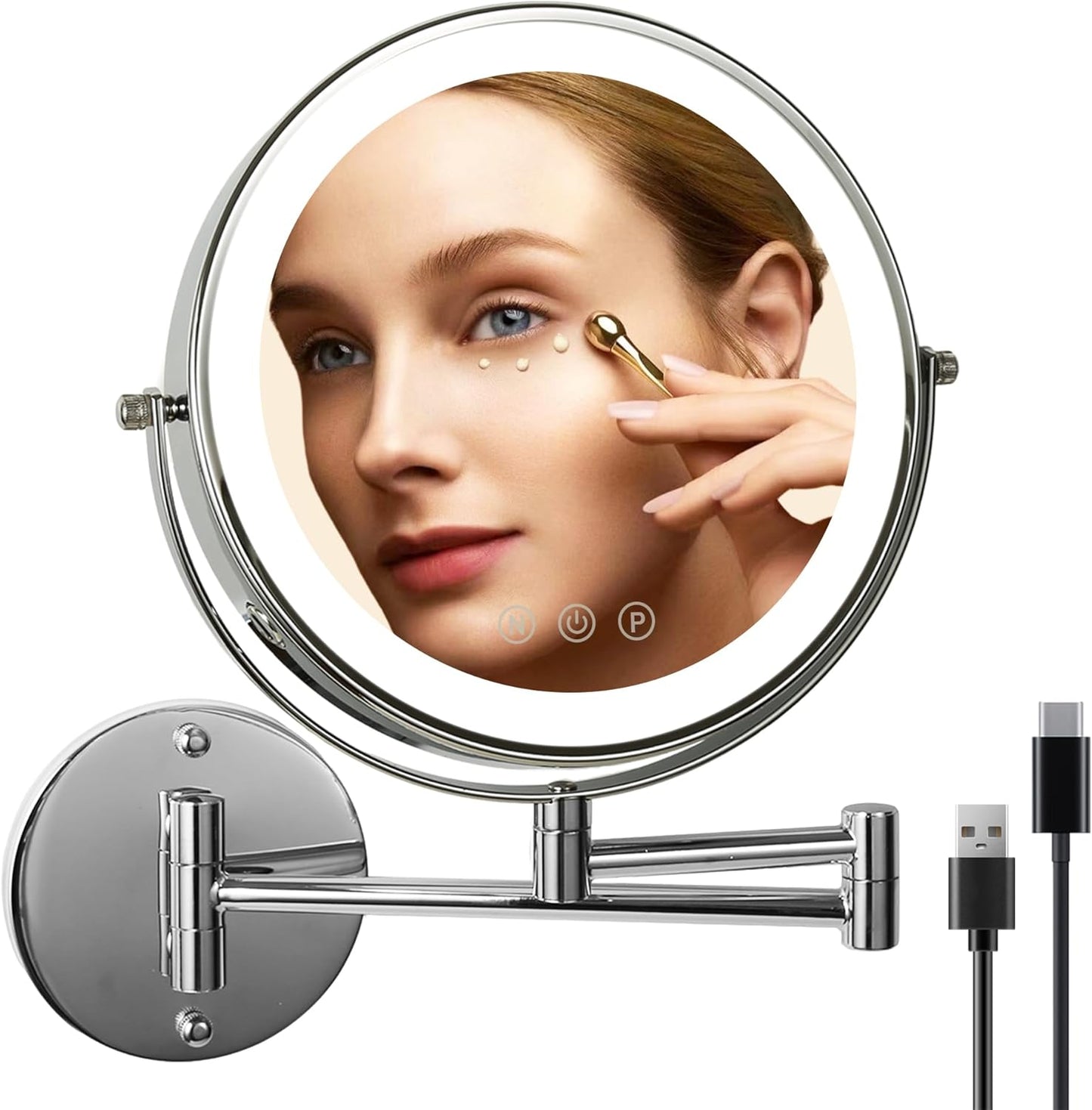 9 Inch Wall Mounted Lighted Makeup Mirror with 3 Color LED