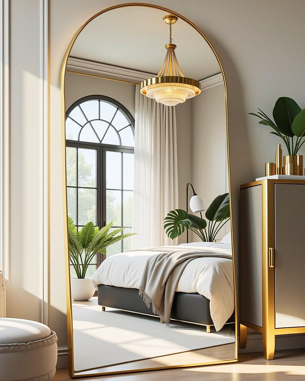 71in Arched Full-Length Mirror with Explosion-Proof Glass Design