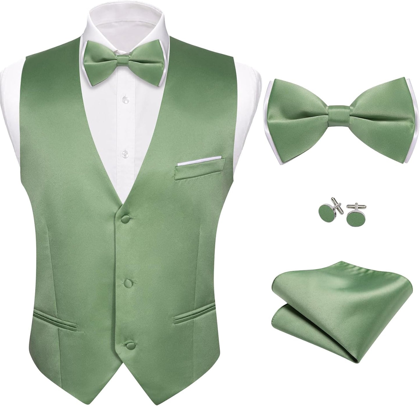 Barry.Wang Mens Suit Vest Bow Tie Set for Weddings and Parties