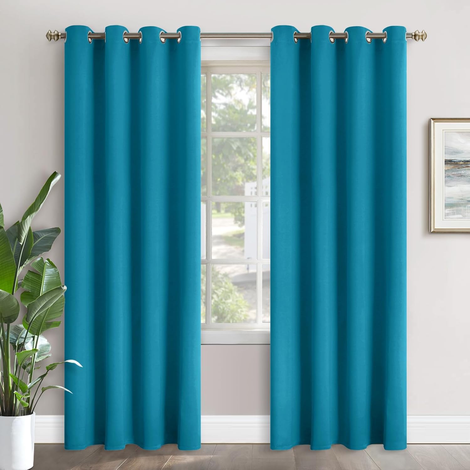 Peacock Blue Blackout Curtains for Living Room - Thermal Insulated