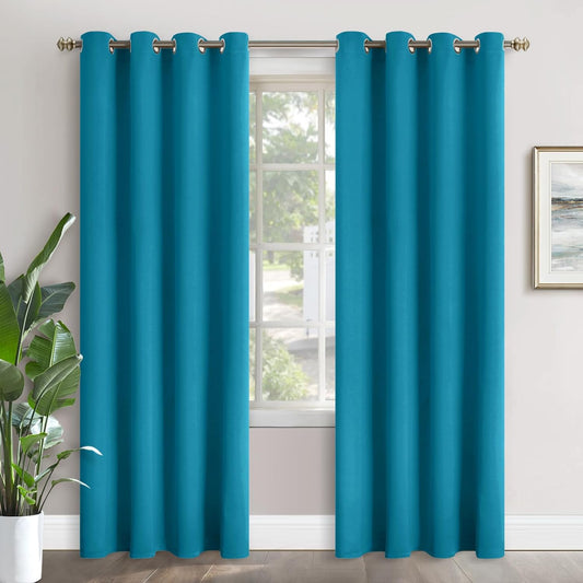 Peacock Blue Blackout Curtains for Living Room - Thermal Insulated