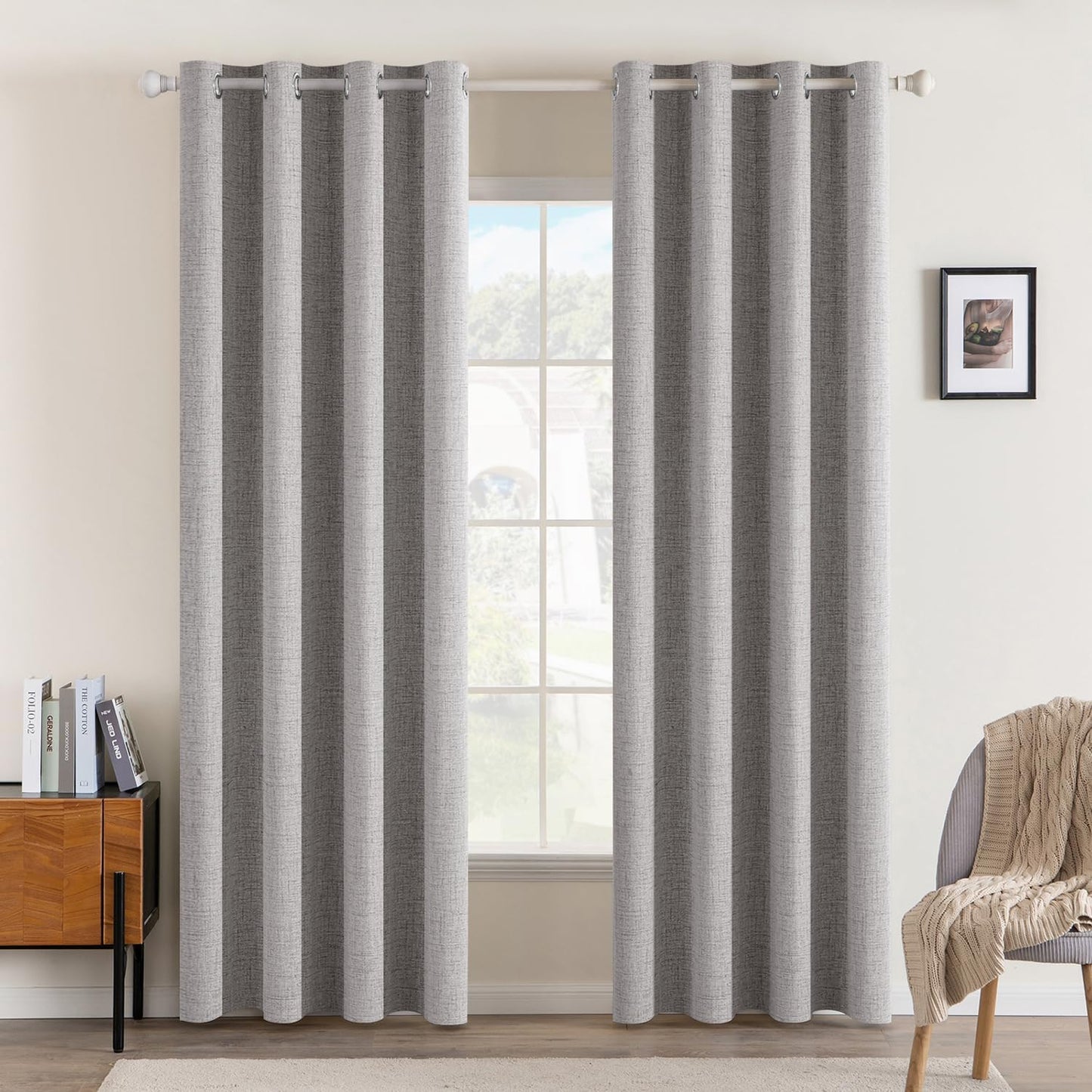 MIULEE Linen Texture Blackout Curtains for Bedroom 52x72 Inch
