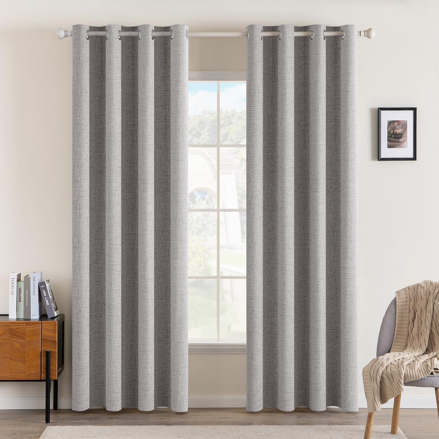 MIULEE Linen Texture Blackout Curtains for Bedroom 52x72 Inch