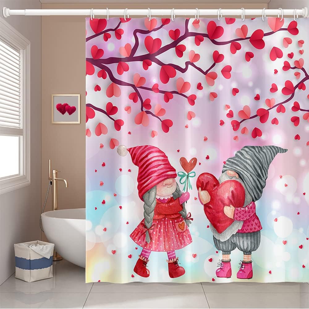 Valentine's Day Gnome Shower Curtain Set
