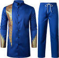 Men's Traditional Dashiki 2-Piece Suit - Foil Stamp Cotton-Look