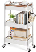 TOOLF 3-Tier Rolling Cart with Table Top - Sturdy No-Tool Organizer