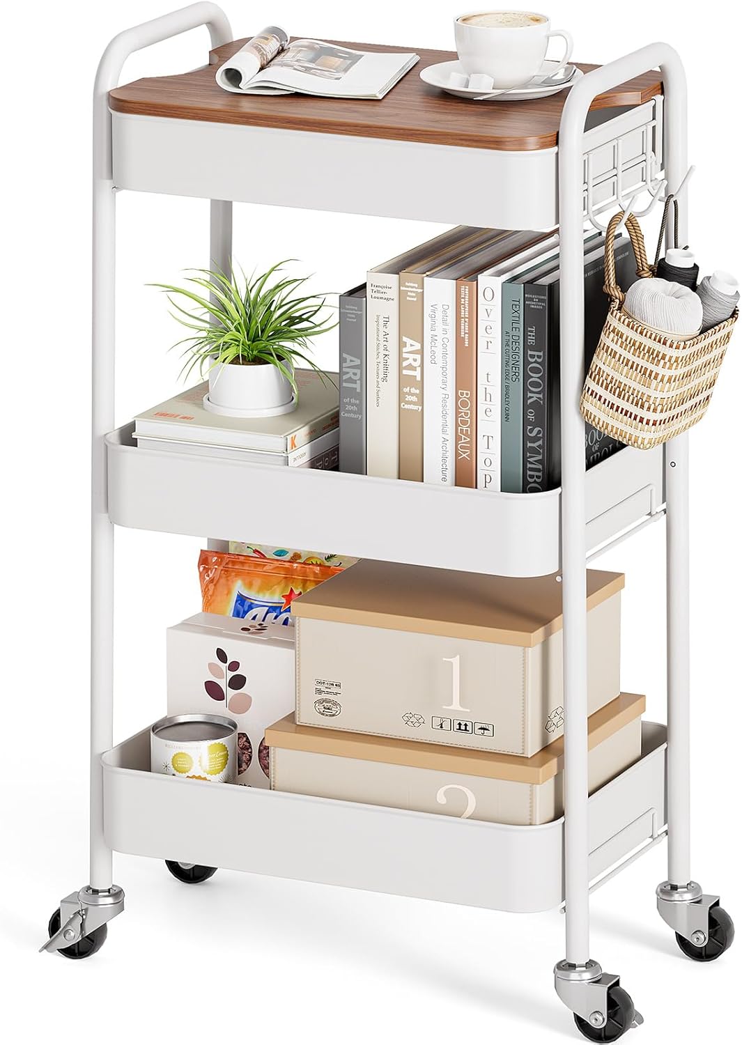 TOOLF 3-Tier Rolling Cart with Table Top for Easy Organization