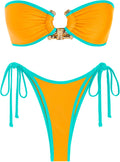 Women Metallic Sparkly Glitter Ring Bandeau Bikini Set - High Cut