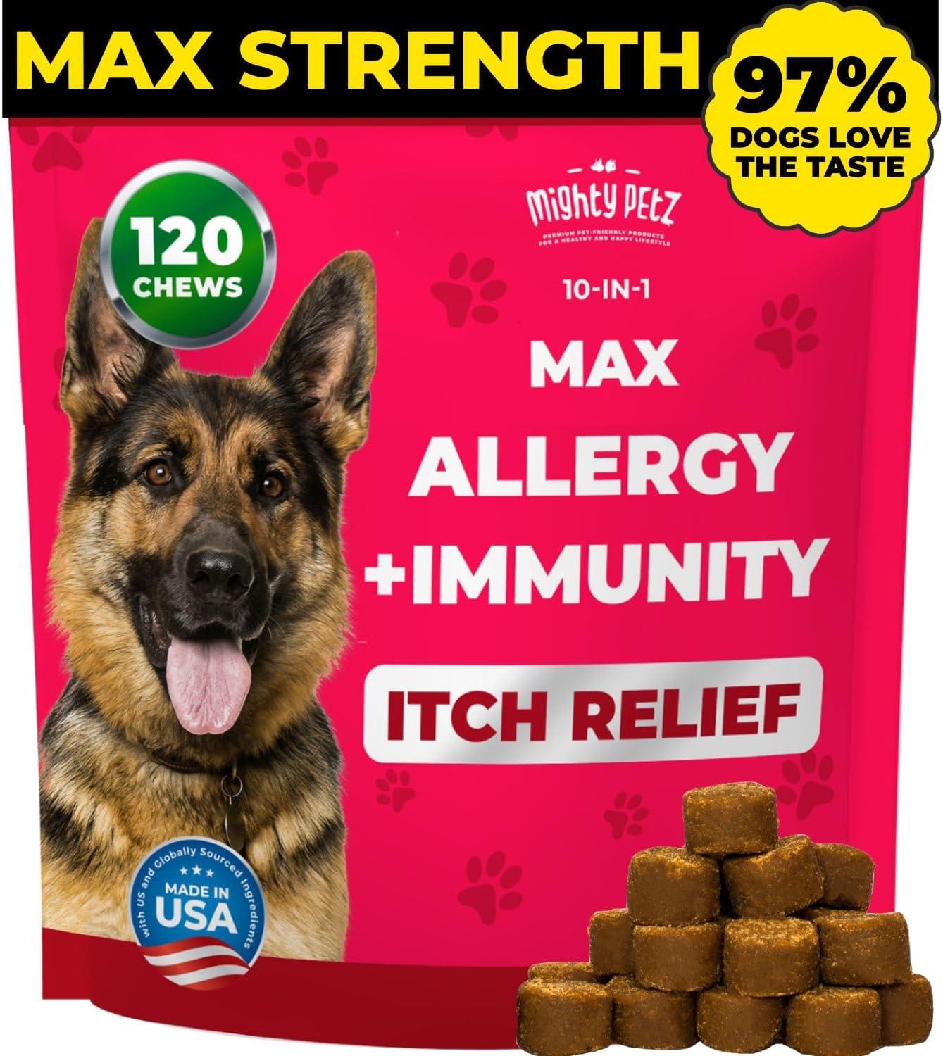 Mighty Petz MAX Dog Allergy Relief Chews for Itchy Skin