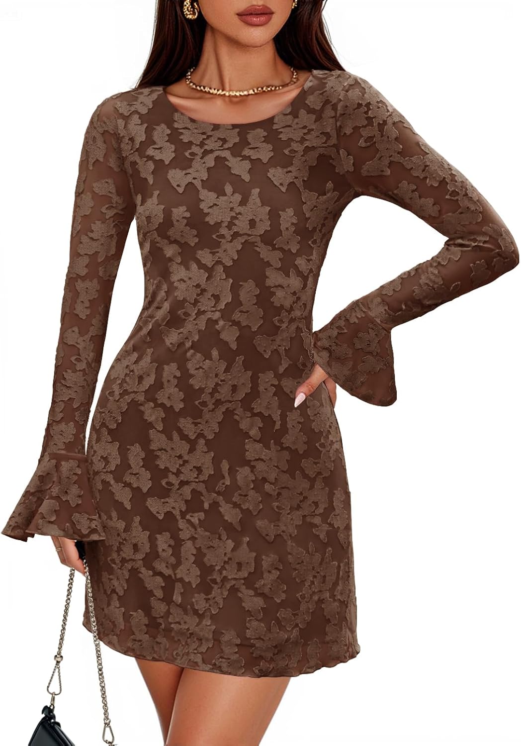 ZESICA Long Sleeve Mini Dresses for Women - Floral Bodycon Style