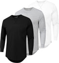 Mens 3 Pack Plain Cotton Short Sleeve Longline Crew Neck T-Shirts