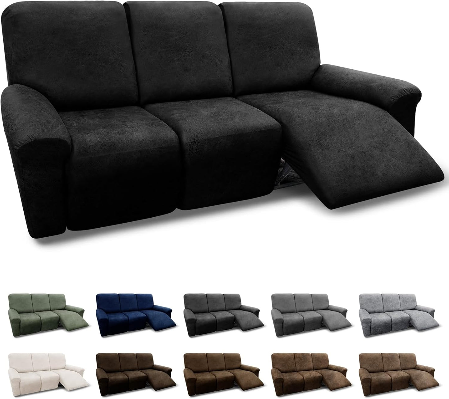 Couch Cover 8-Pieces Recliner Sofa Covers with Pockets Black