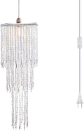Plug In Iridescent Beaded Chandelier Pendant - Easy Plug-In Lighting