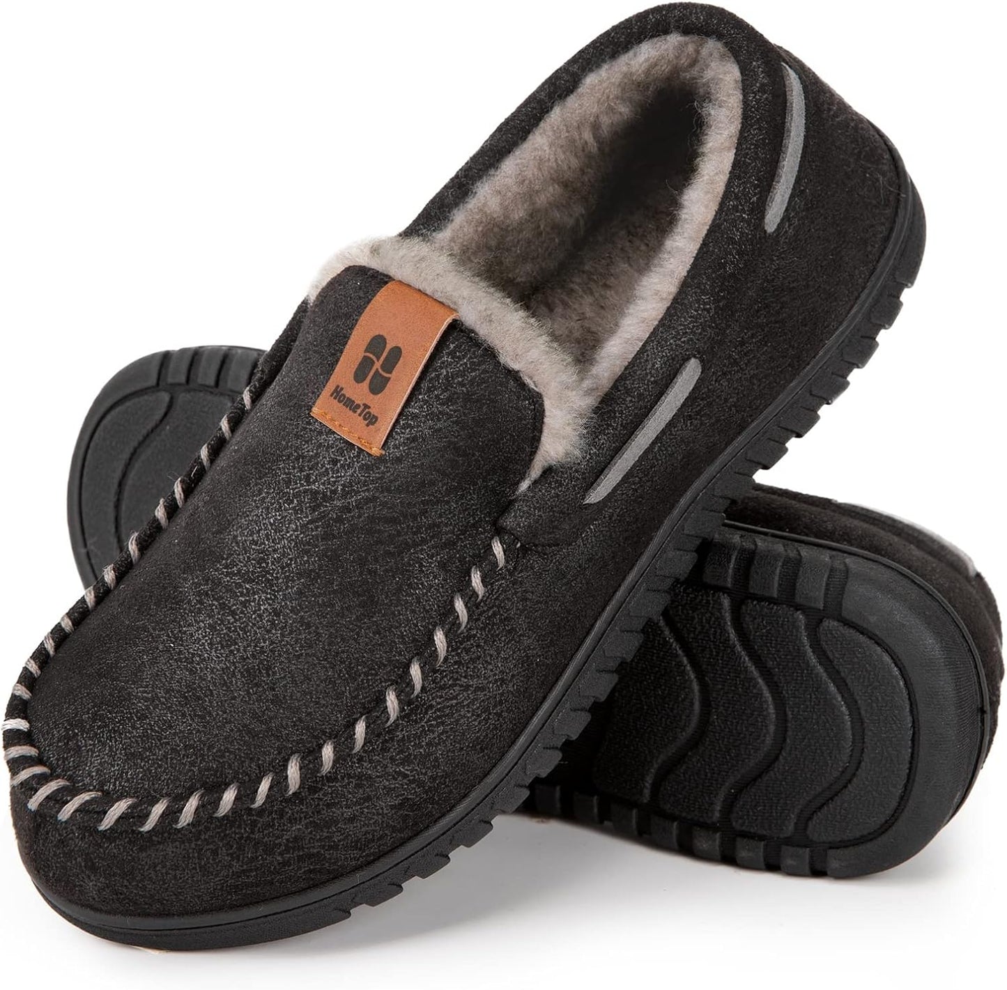 HomeTop Men's Suede Memory Foam Moccasin Slippers for Comfort