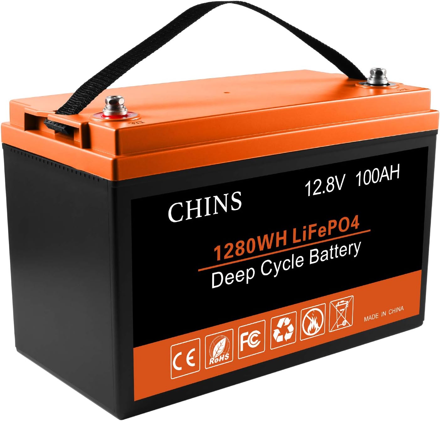 CHINS LiFePO4 Battery 12V 100AH for Solar, RV, and Marine Use