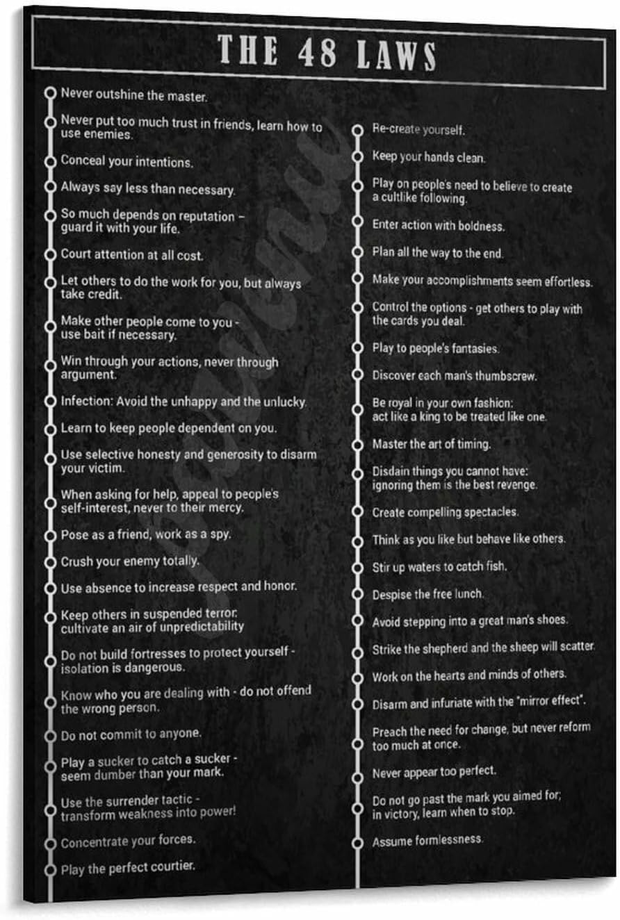 48 Laws of Power Inspirational Canvas Art 08x12