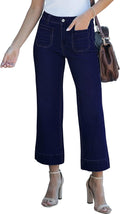 Wide Leg Jeans for Women High Waisted Cropped Flare - Dark Blue