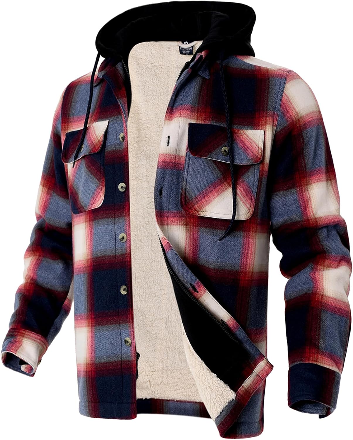 Facitisu Hoodies for Men Sherpa Lined Heavyweight Flannel Jackets