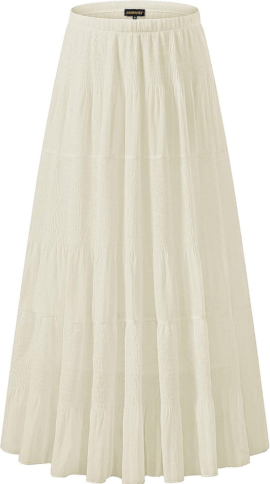 Chiffon Elastic High Waist Pleated A-Line Maxi Skirt for Women