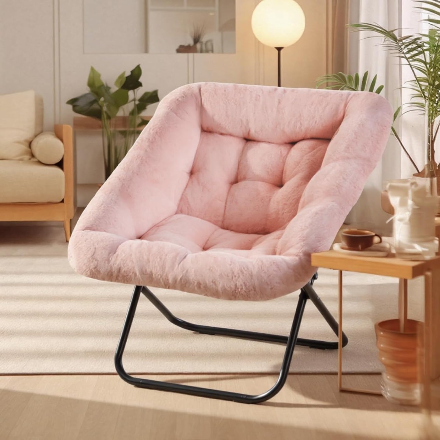 DUMOS Comfy Chair for Adults - Soft Faux Fur Folding Lounge