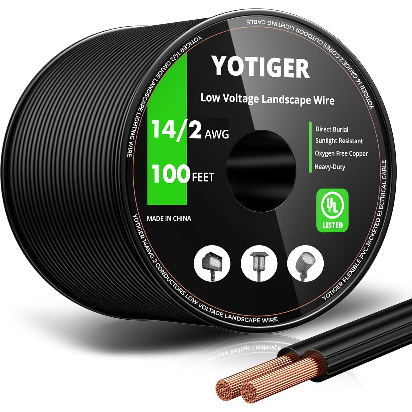 YOTIGER 14/2 Low Voltage Landscape Lighting Copper Wire 100 Feet