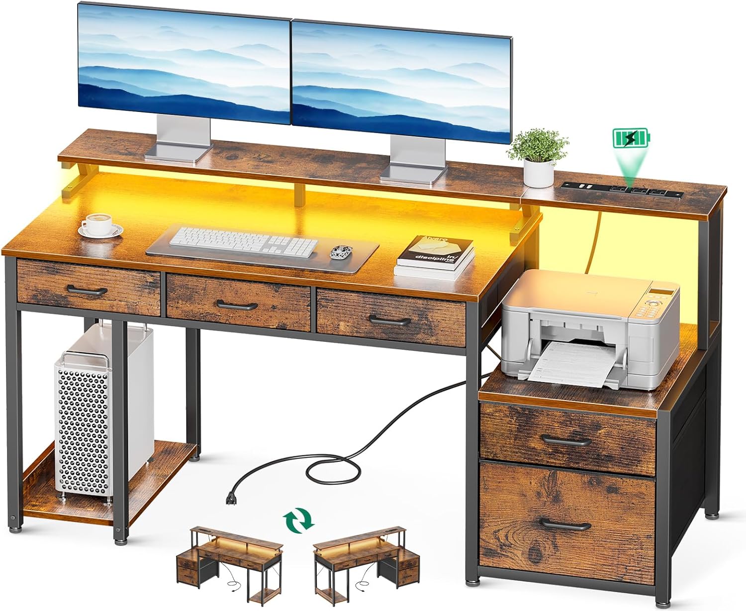 AODK 55-Inch Desk: Organize & Illuminate