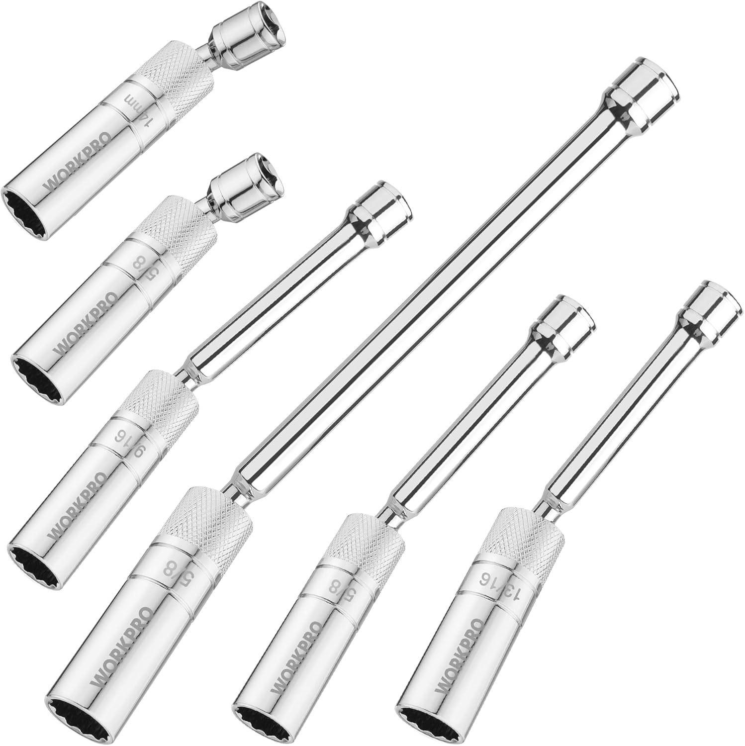 WORKPRO 6 PC Spark Plug Socket Set with Magnetic Core Design