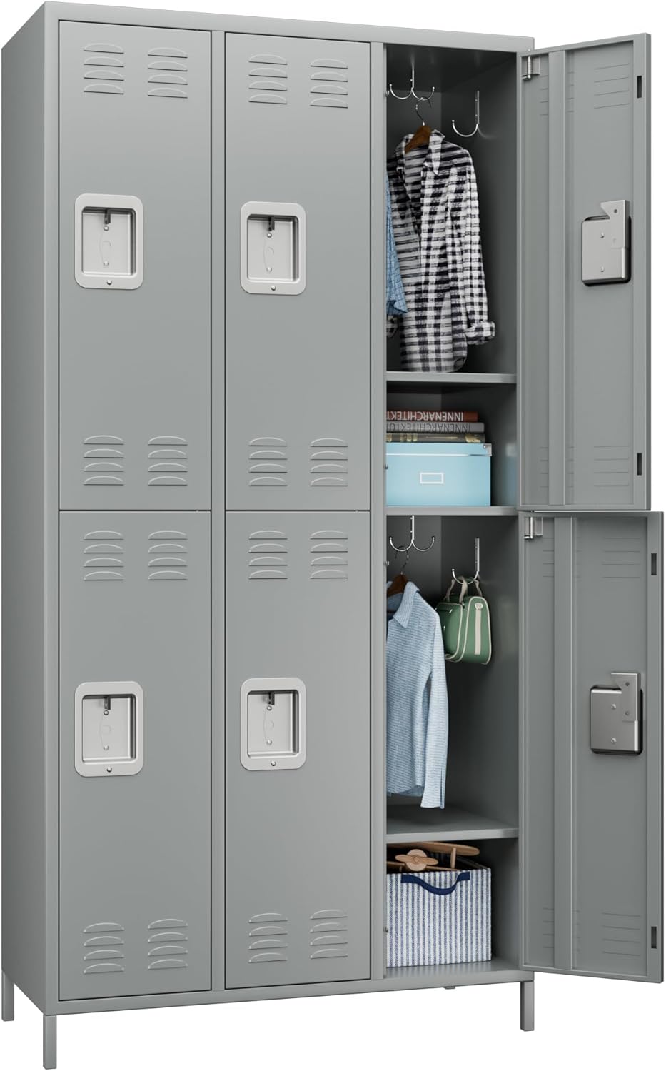 6 Doors Metal Lockers for Employees with Lock and Hooks