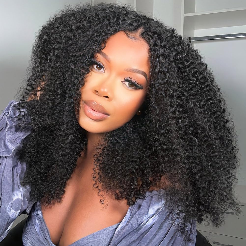 Curly Human Hair Half Wig 200% Density for Effortless Style