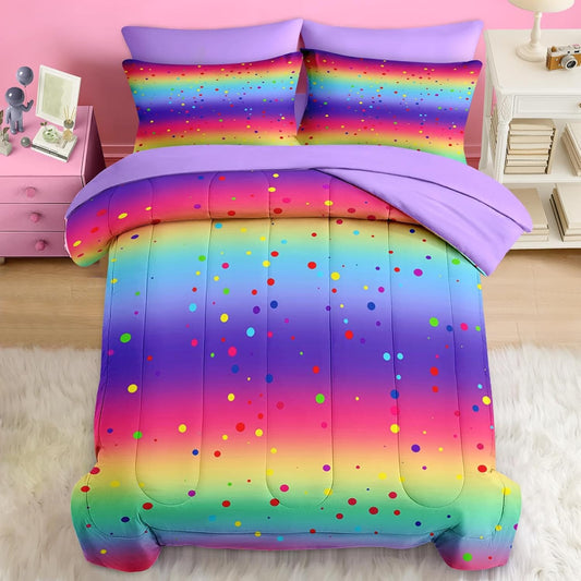 Comforter Set Twin Size with Cute Rainbow Polka Dot Design