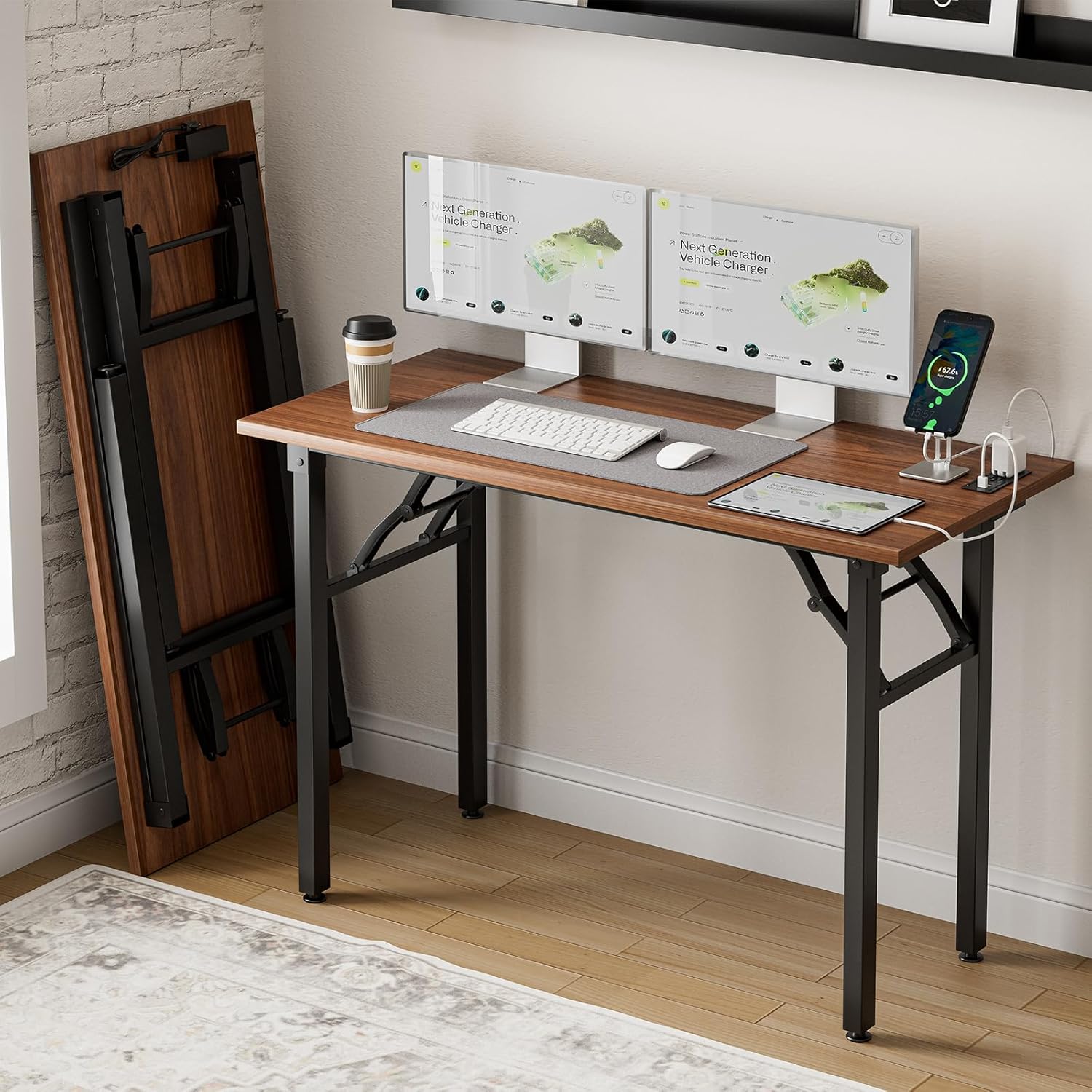 Frylr Small Folding Computer Desk with Integrated Power Hub
