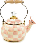 Enamel Whistling Tea Kettle Rosy Check - Decorative Stovetop Teapot