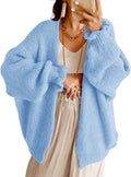 Saodimallsu Oversized Open Front Cardigan - Ruffle Lantern Sleeve Cozy