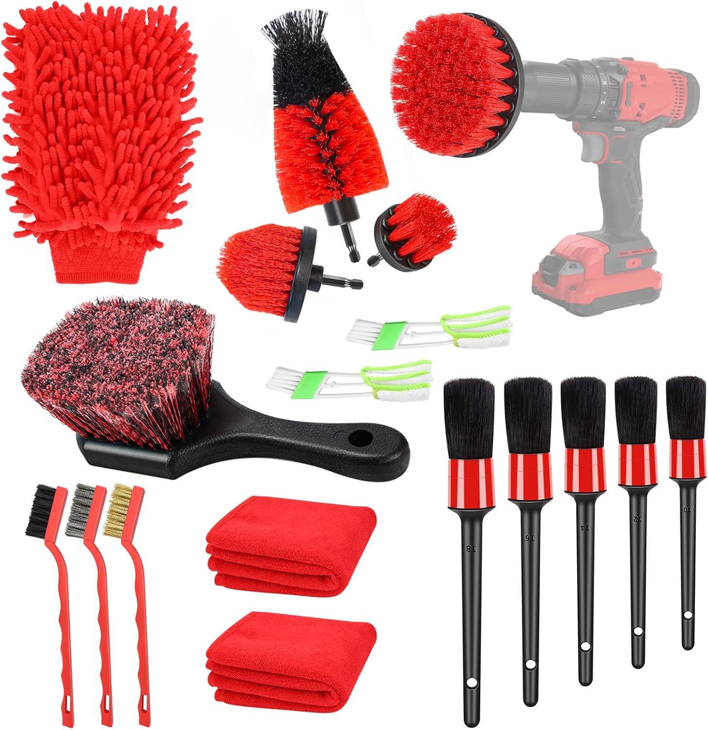 KOFANI Car Detailing Kit - 18Pcs Soft-bristled Brushes for Complete Interior and Exterior Cleaning