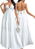 Narecte Women's Maxi Summer Halter V Neck Beach Dress - Flowing A-Line