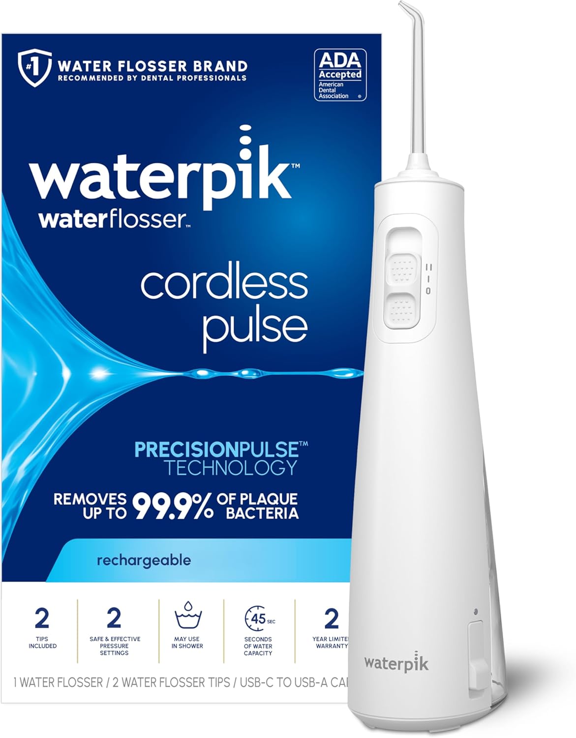 Waterpik Cordless Pulse Rechargeable Water Flosser for Travel