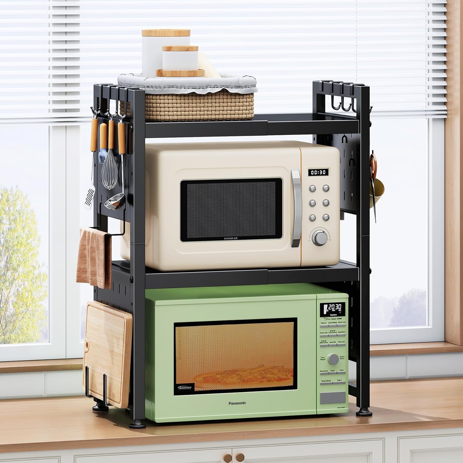 HERJOY Expandable Microwave Stand - Space Saving 3-Tier Shelf