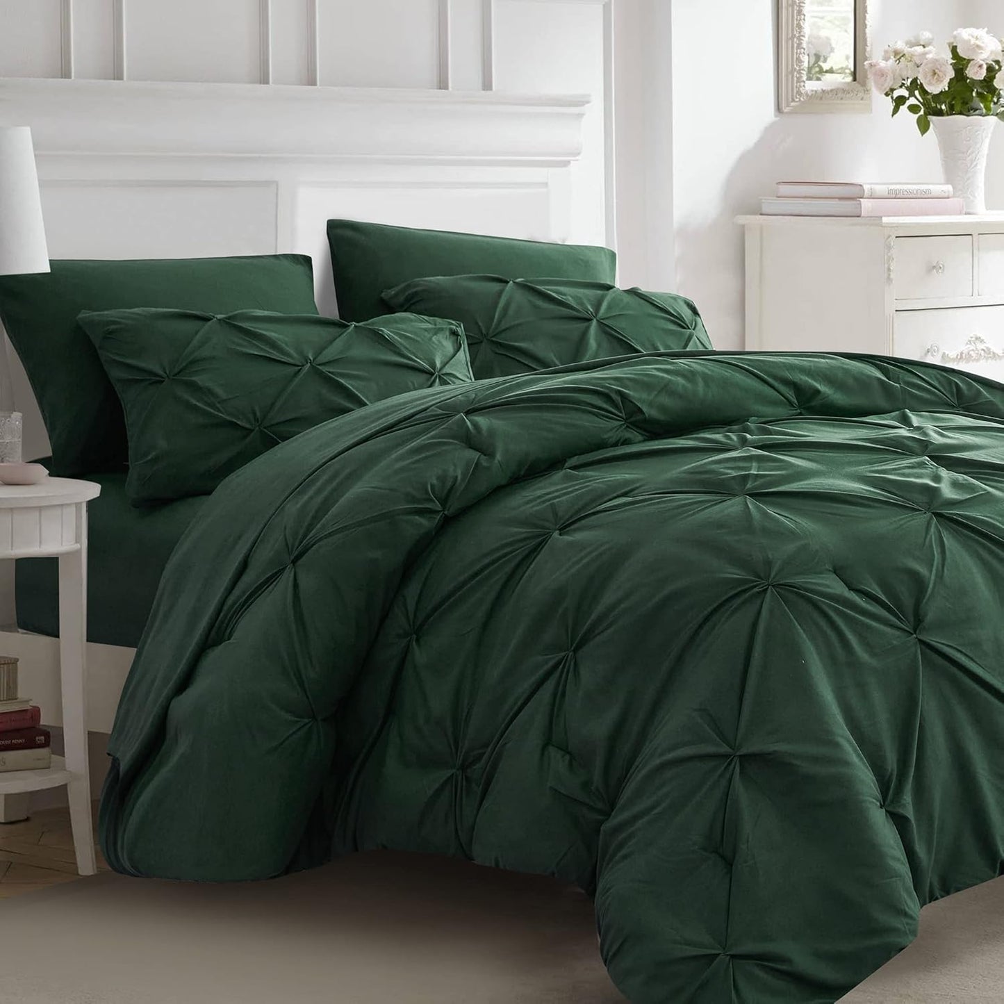 Ubauba Dark Green Full Size Comforter Set with Sheets for All Seasons