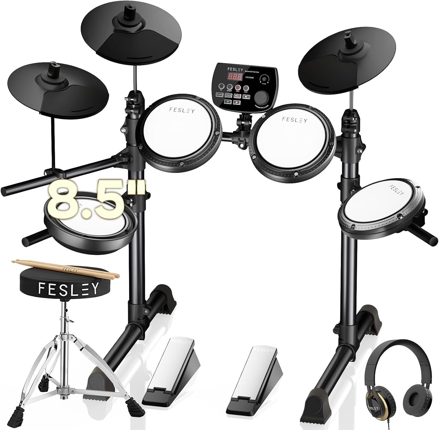 Fesley FED150W Electric Drum Set: Dual Zone Snare & 200 Sounds