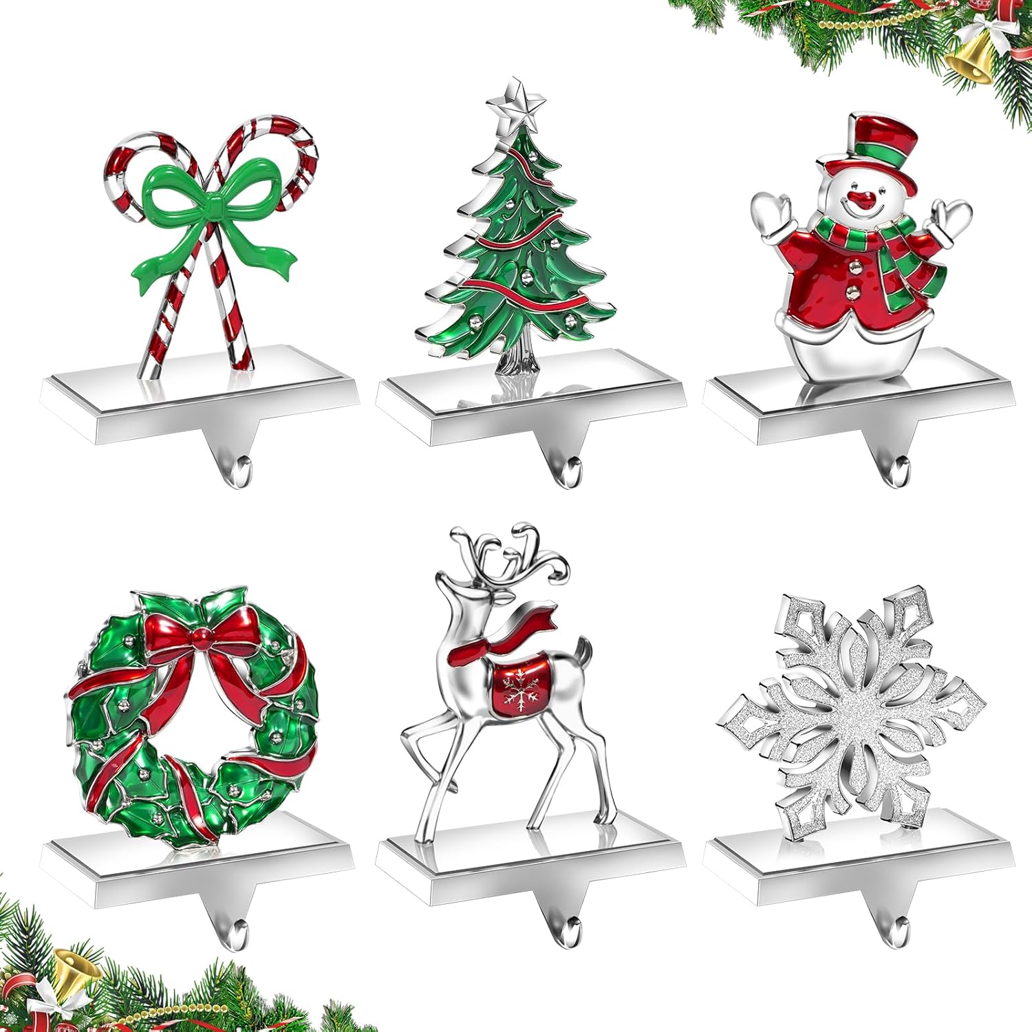 Heavy Duty Christmas Stocking Holders for Mantle Set of 6