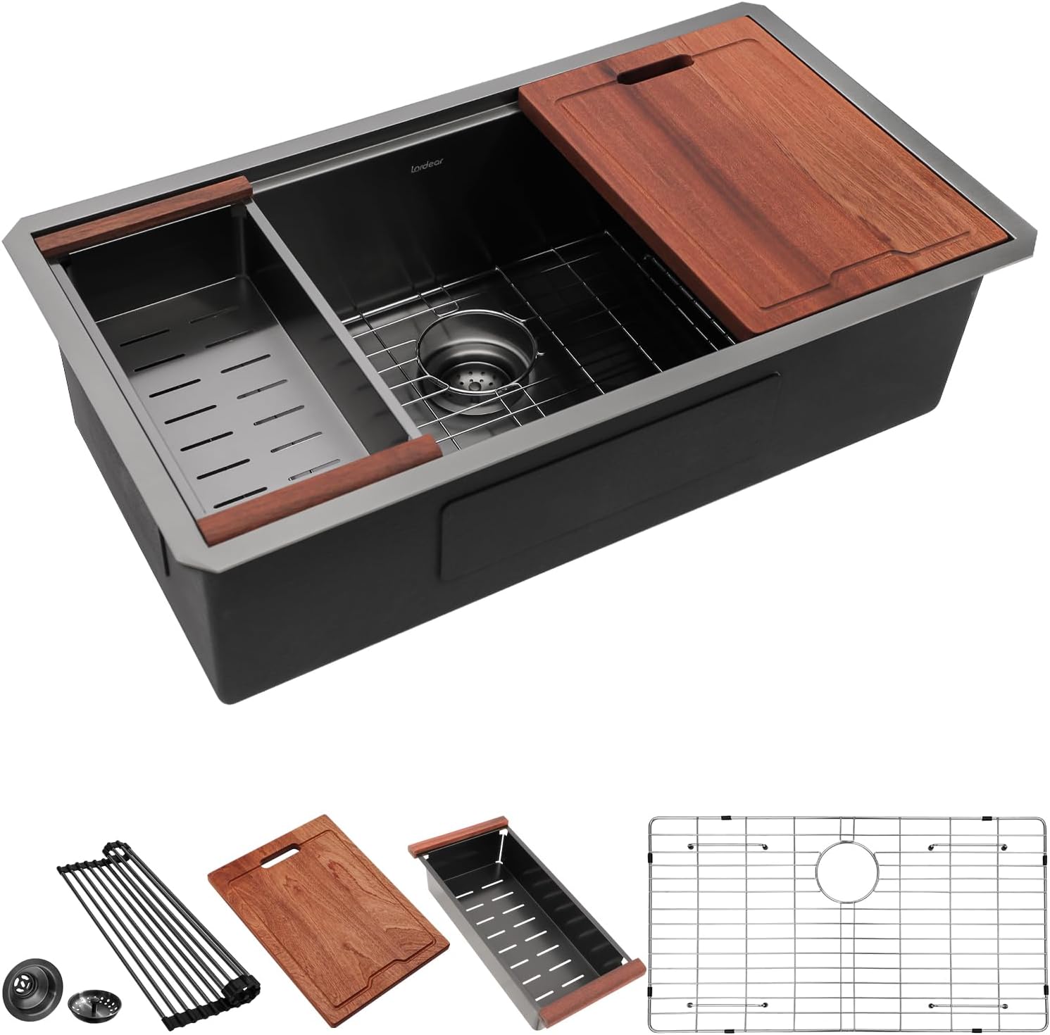 Lordear 32 Undermount Kitchen Sink - Gunmetal Black 16 Gauge