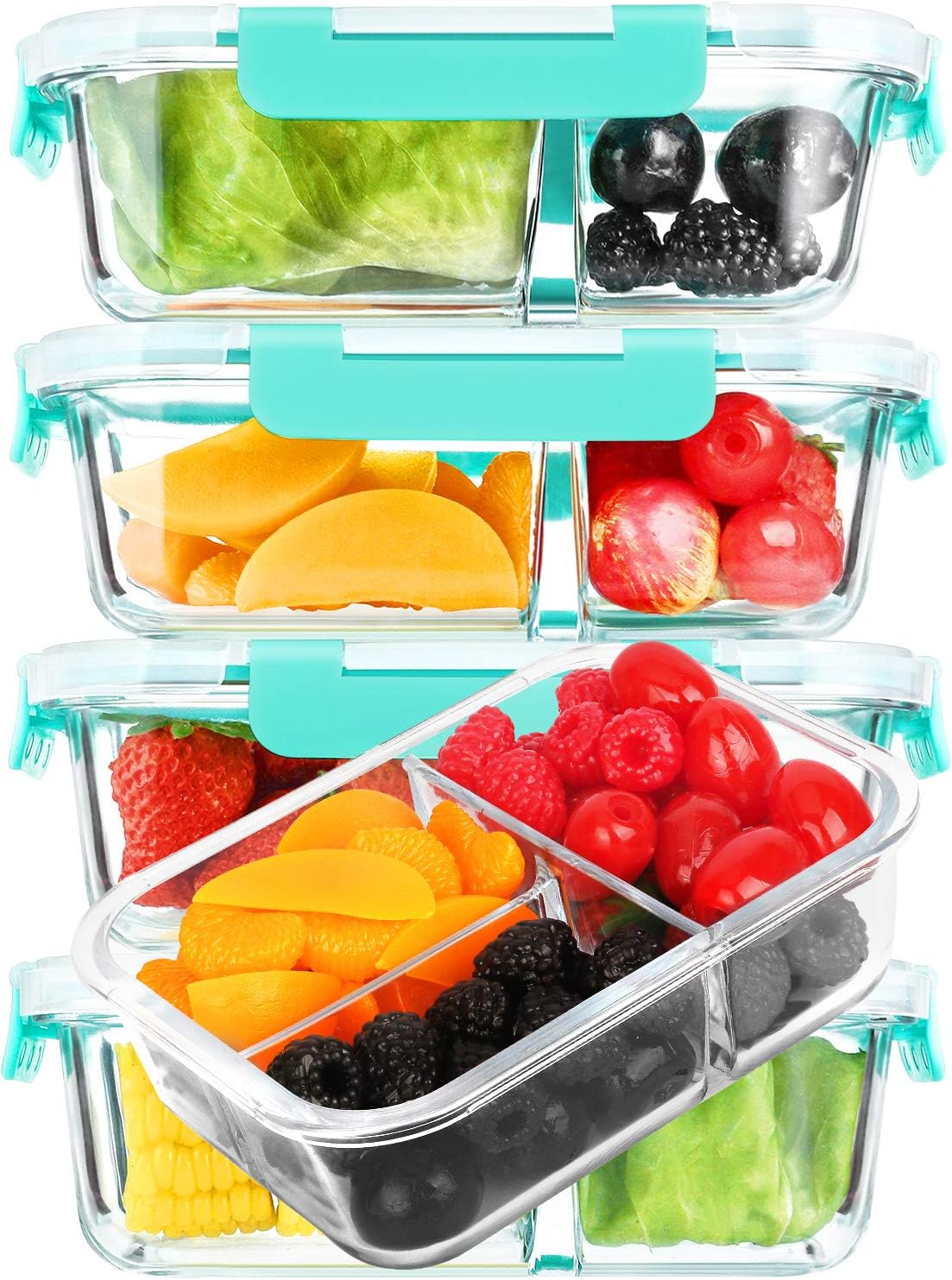 5-Pack 3 Compartment Glass Meal Prep Containers