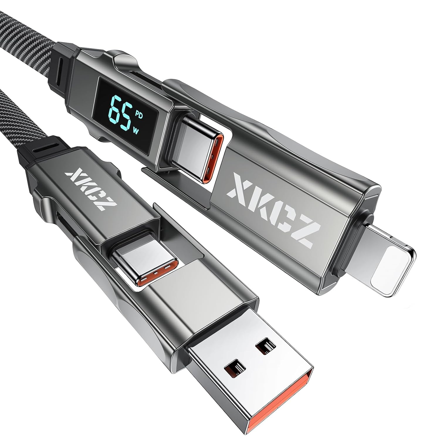 65W 4-in-1 USB C Cable with Wattage Display - Fast Charging Combo