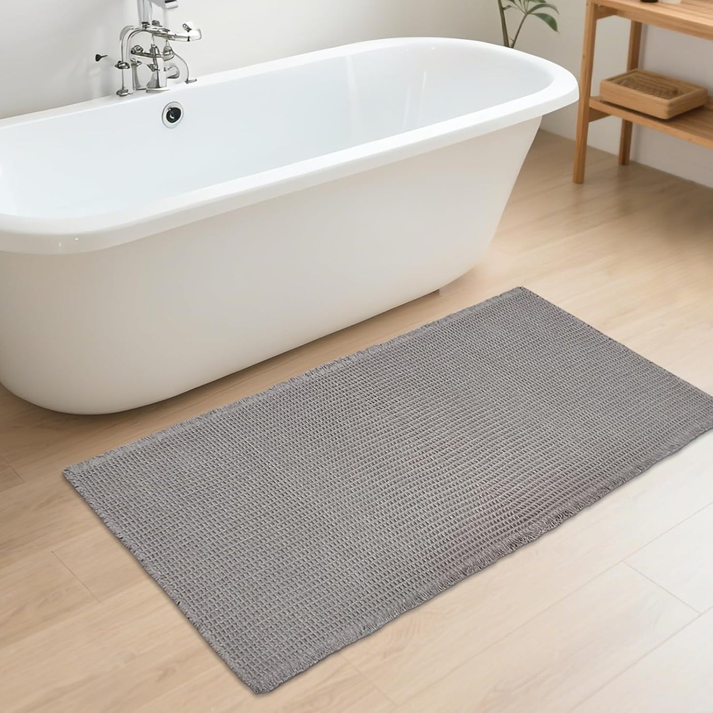 ZALL Grey Waffle Bath Mat - Super Absorbent Non Slip Rug