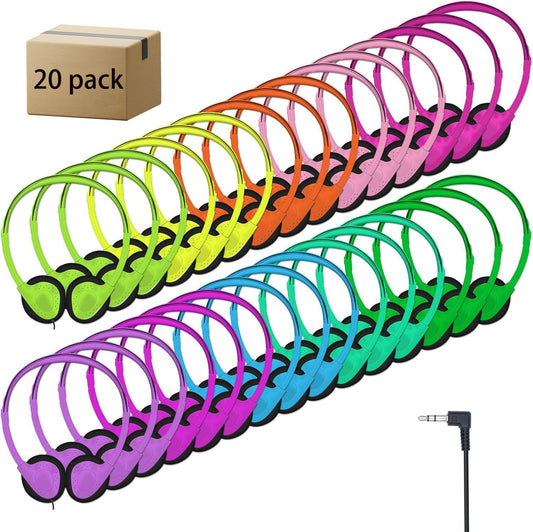 Bulk Headphones for Classroom Use - 20 Pack Multi Color Set